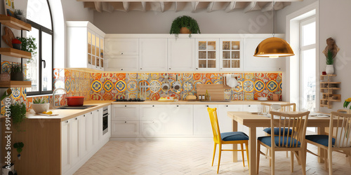 illustration modern creative white colorful kitchen in sicilian style Generative AI photo