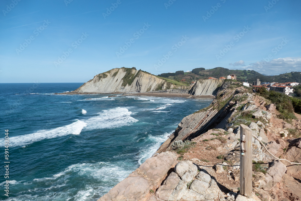 scenic coast landscape at Zumaia Flysch trail in the basque country