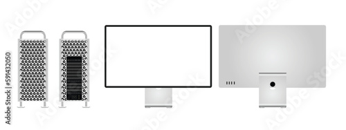Modern and professional computer with display on white background. High Quality Realistic Vector Image.