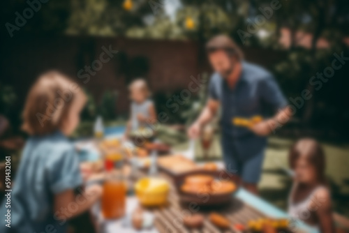 Picnic with blurred people as a background  Generative AI