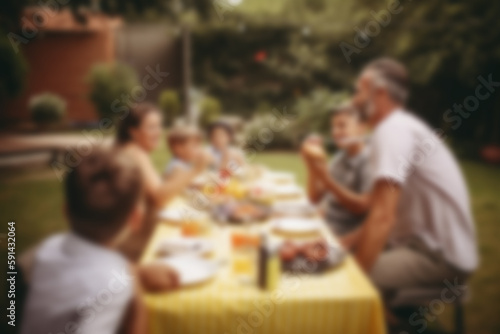 Picnic with blurred people as a background, Generative AI