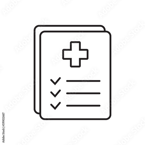 Medical record icon, medical report icon, medical history thin line icon, vector isolated.