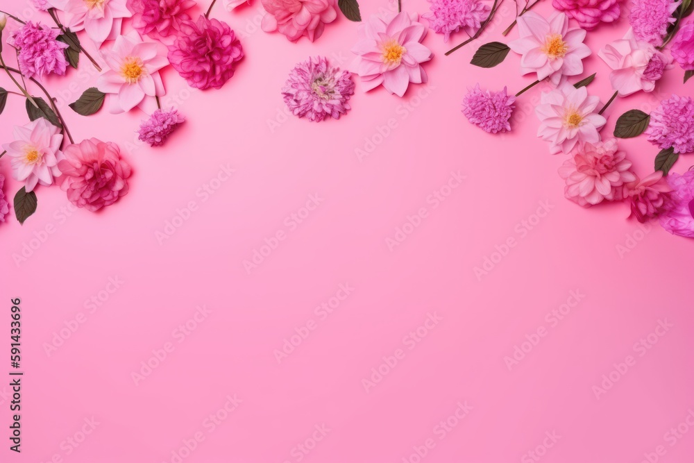 pink flower border on pink background Generative AI pink flower border on pink background Generative AI