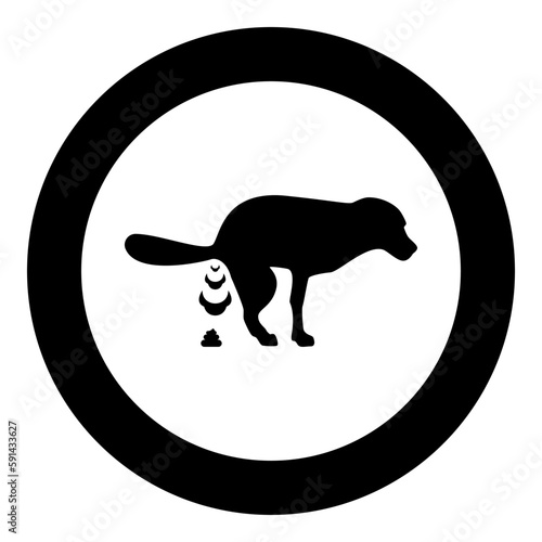 Dog defecation poke pooping pet feces doing its toilet concept of place for walking with animals shit site excrement canine icon in circle round black color vector illustration image solid outline 