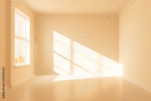 empty room with window, minimalistic beige room with sunlight in the window. Generative AI.