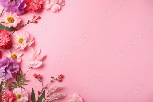  pink flower border on pink background Generative AI © KaterynaVS