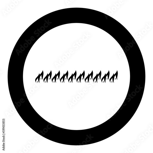 Burning fire flame row icon in circle round black color vector illustration image solid outline style