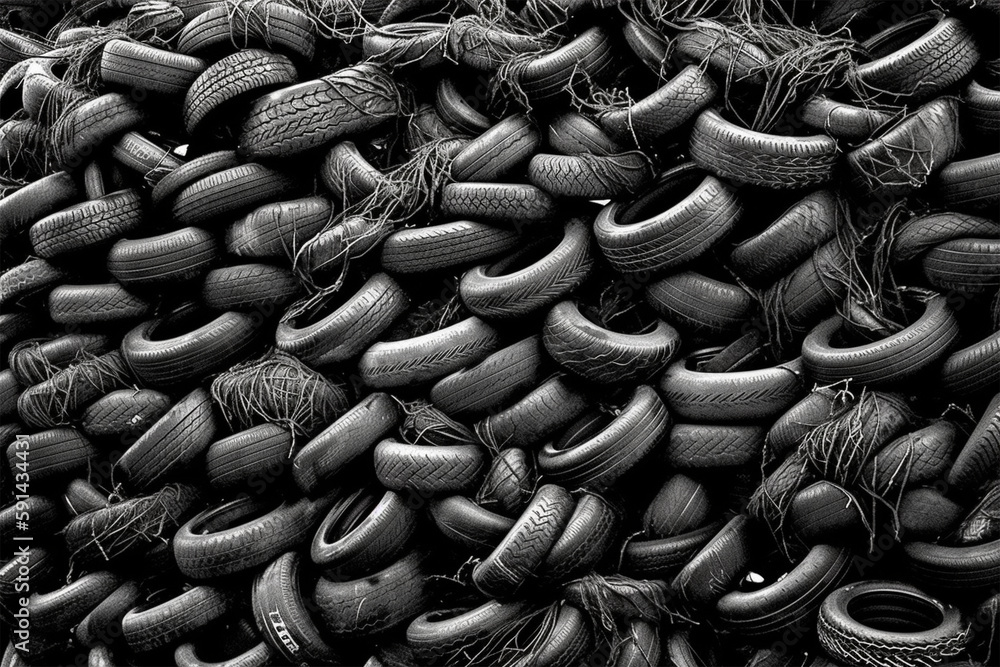 A Pile of used old auto mobile tyres for recyling 