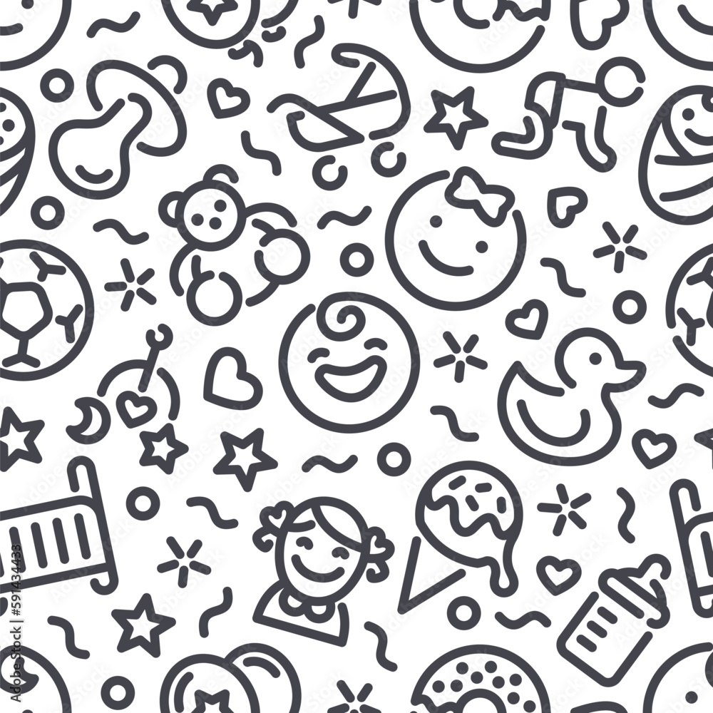Baby Seamless Pattern with Icons