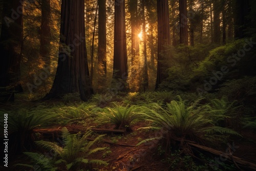 Sunset views in the Redwood Forest  Redwoods National   State Parks California