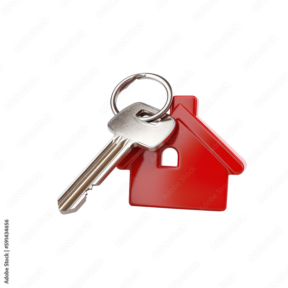 House keys with house shaped keychain, Real estate purchase concept, isolated on transparent png background Generative ai House keys with house shaped keychain, Real estate purchase concept, isolated on transparent png background Generative ai