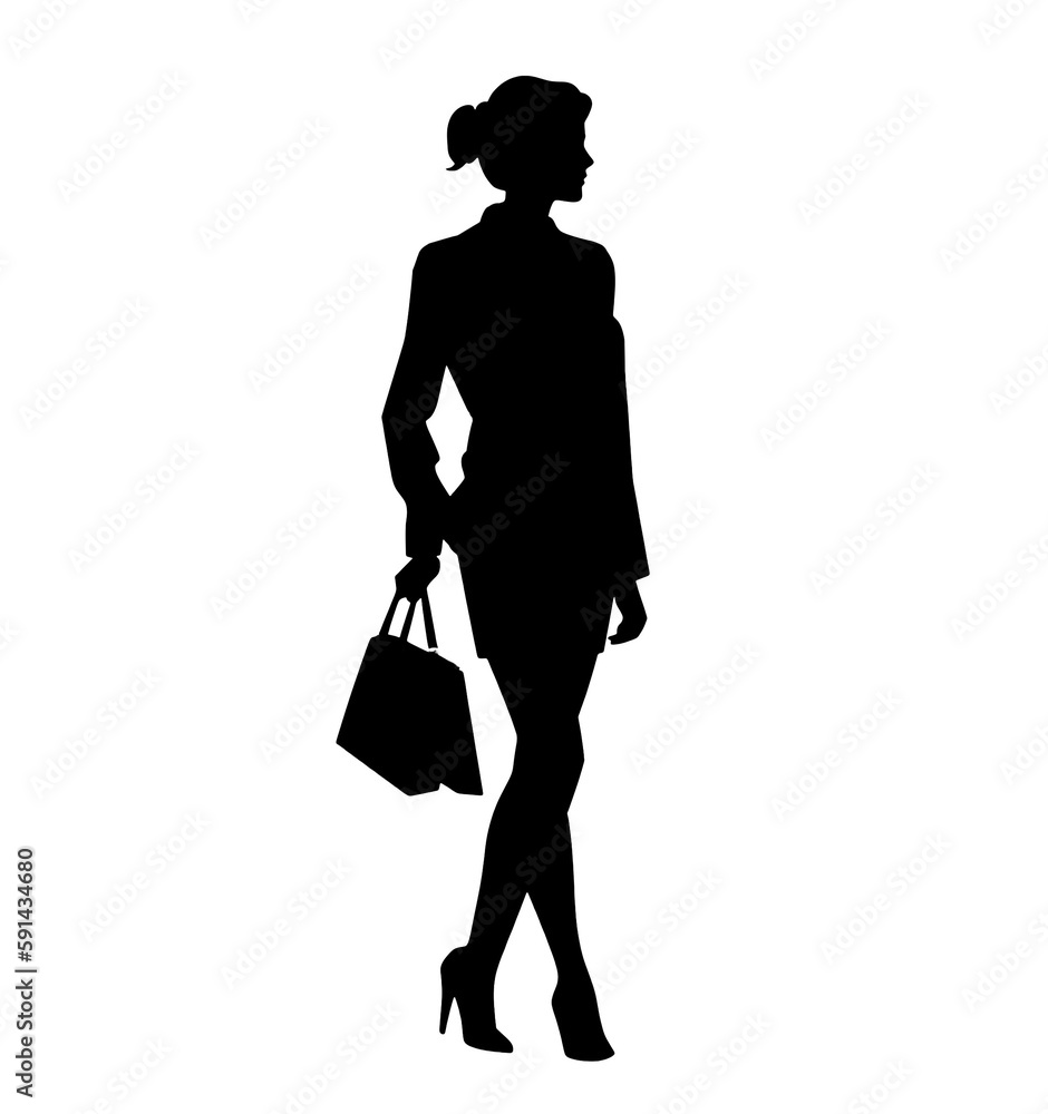silhouette people of a slim young casual woman full length profile standing, black color isolated on transparent png background Generative ai silhouette people of a slim young casual woman full length profile standing, black color isolated on transparent png background Generative ai