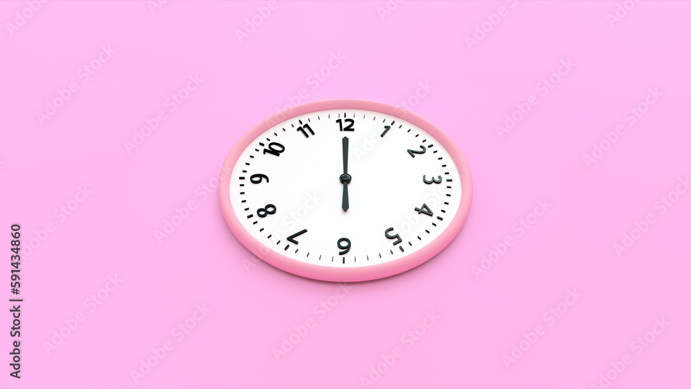 Wall clock with time and number isolated on pink background. 3d render illustration. Clock Face hanging on the wall. Copy space and central composition. Wall clock with time and number isolated on pink background. 3d render illustration. Clock Face hanging on the wall. Copy space and central composition.