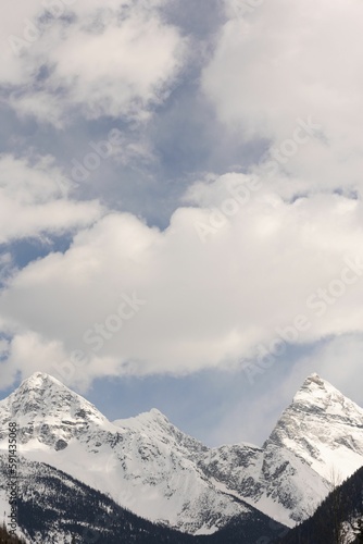 a person on skis stands in front of the snow covered mountains