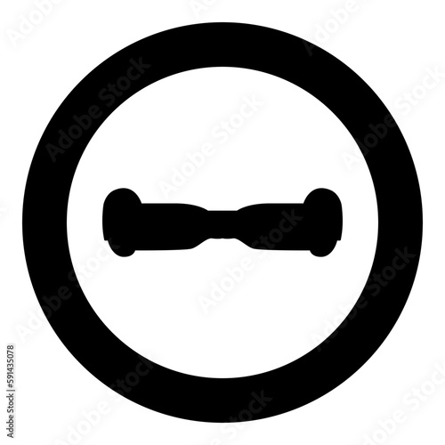 Gyro board scooter hoverboard two wheel electric self balancing eco icon in circle round black color vector illustration image solid outline style