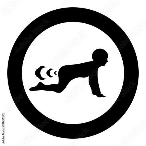 Child kid farts break wind farting bloating gas cloud stench bad smell flatulency icon in circle round black color vector illustration image solid outline style