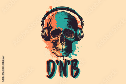 dj skull in headphones listening music