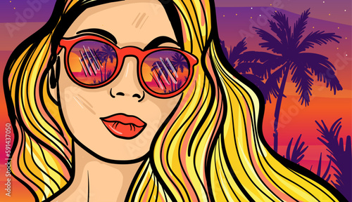 Person in sunglasses with a reflection of the beach