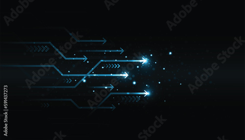 Abstract technology and digital arrows up to goal on blue dark background. rate of return investment chart vision for financial. growth business concept. vector illustration.