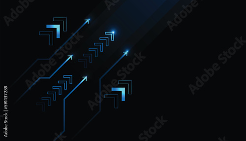 Abstract technology and digital arrows up to goal on blue dark background. rate of return investment chart vision for financial. growth business concept. vector illustration.