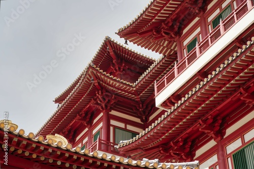Low angle shot of a Buddha Tooth Relic Temple in Singapore