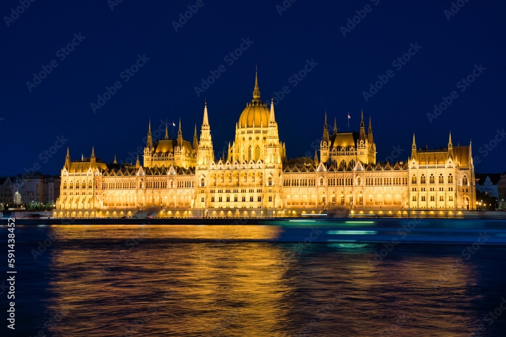 Hungarian State Parliament Building in Budapest at night