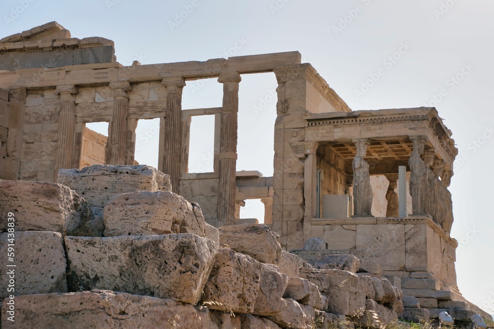 Scenic view of the Caryatid porch of the Erechtheion in Athens, Greece