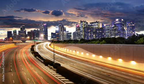 Canvas Print Singapore traffic at twilight - financial downtown
