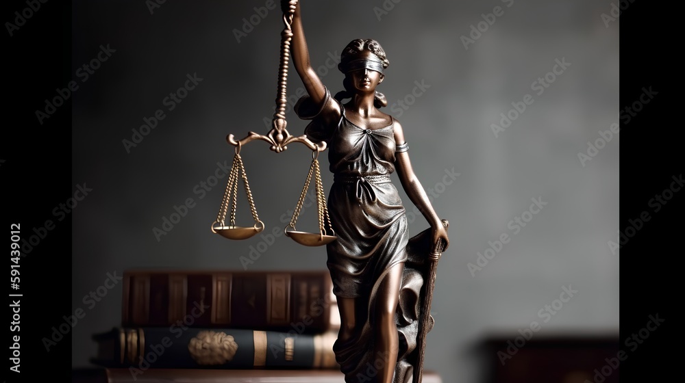 Themis statue, symbol of law and justice, holding scales and
