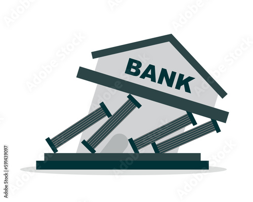 Bank collapse or bank runaway, collapse, financial crisis or bankruptcy problem, stock market crash or credit risk, failure or the concept of investment failure. On the white background, the vector is