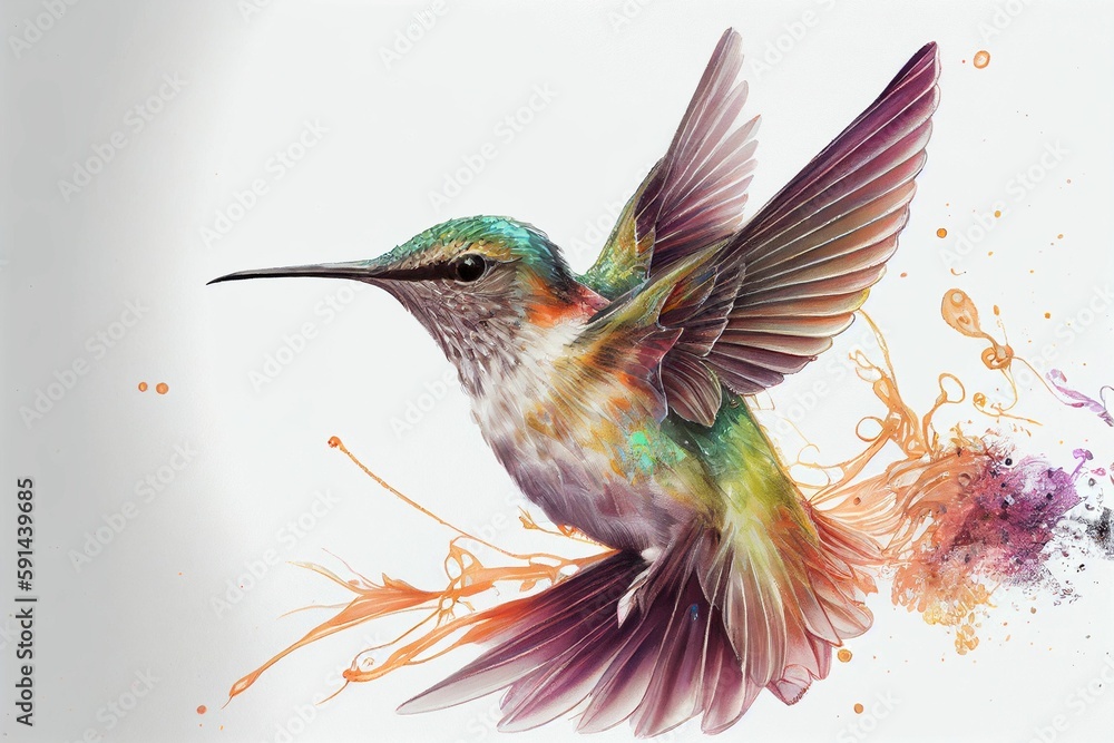 Fototapeta premium a small bird with multicolored feathers flying through the air