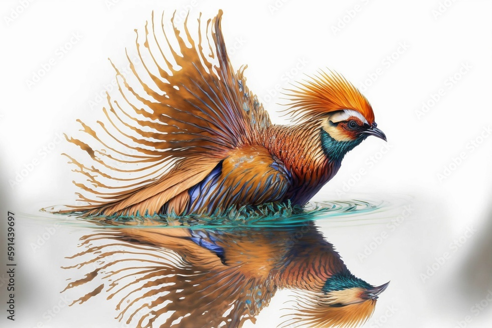 Obraz premium a bird with long feathers in the water, flying off its wings