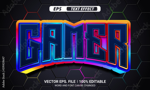 Gamer colorful editable 3d vector text effect