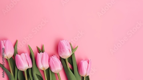 Wallpaper Mural Tulips border with copy space on a colored background. Beautiful frame composition of spring flowers. Generative AI Torontodigital.ca