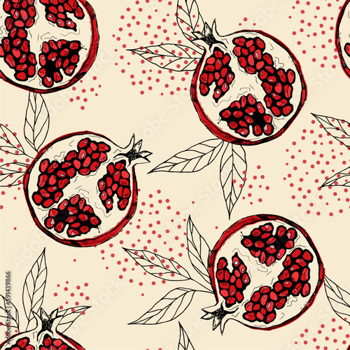 Vector garnet sketch pattern. Decorative fruits simless pattern on light vintage background. 