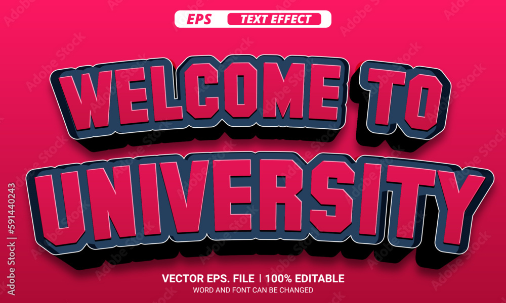 Welcome to university 3d editable text effect on red background