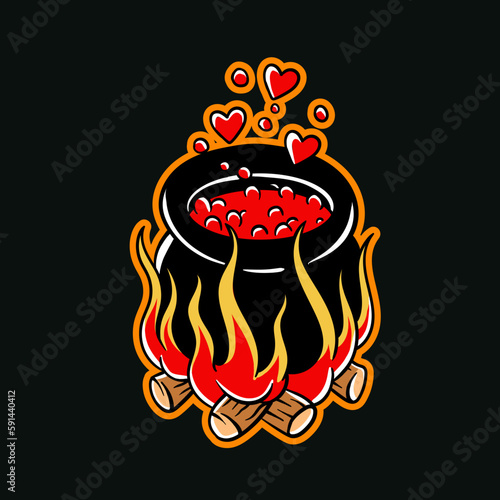 Hand drawn illustration of evil witch love potion