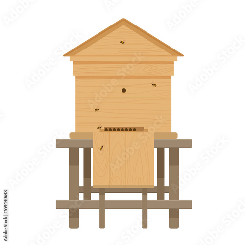 Bee house farm. Beekeeping industry, honey production business, apiary farm vector cartoon illustration
