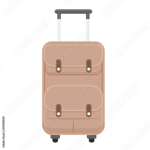 Travelling bag with wheels. Tourist handbag, luggage suitcase for journey vector cartoon illustration photo