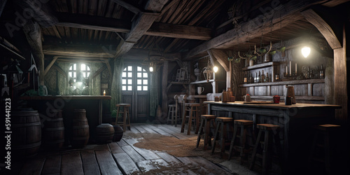 middle age old tavern interior - by generative ai
