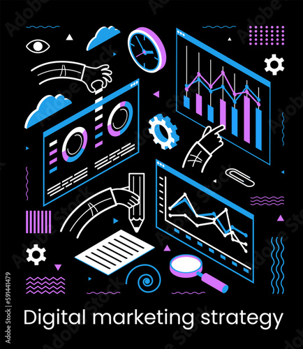 А team build a chart and graphs. Concept of the idea of marketing digital strategy. Data analysis.