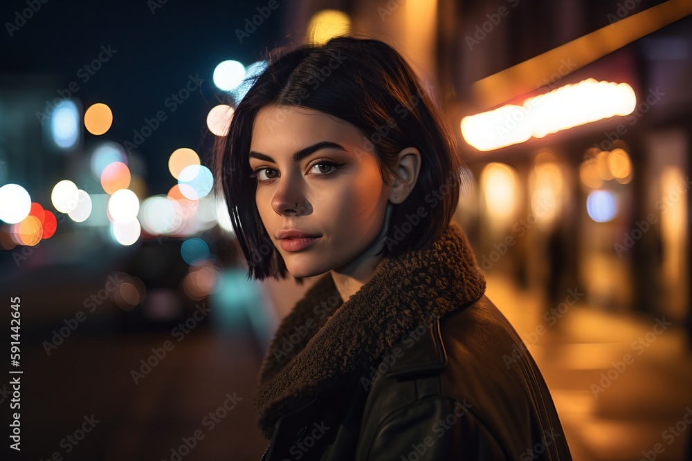 Beautiful sultry looking woman standing alone on a city street Beautiful sultry looking woman standing alone on a city street