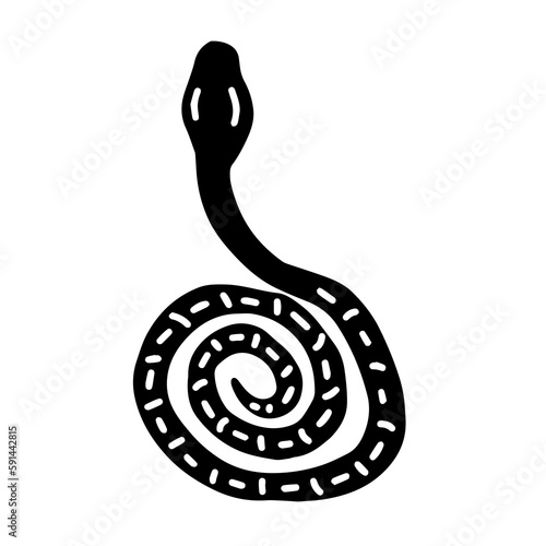 A coiled snake. An ethnic symbol. Black and white vector illustration drawn by hand.