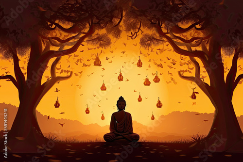 Buddha s enlightenment under the Bodhi tree  generative AI
