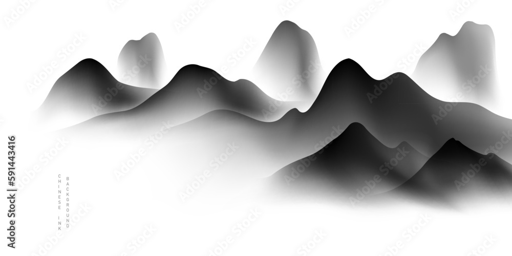 Obraz premium Modern design vector illustration of beautiful Chinese ink landscape painting.