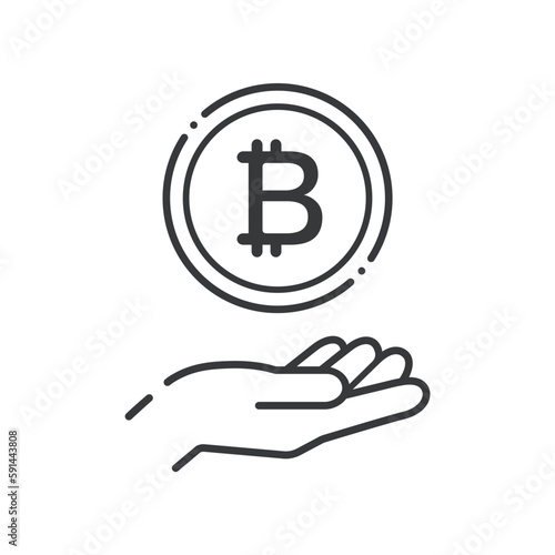 ₿の文字が入ったシンプルなコインと人の手のアイコン- ビットコインなどの仮想通貨のイメージ
