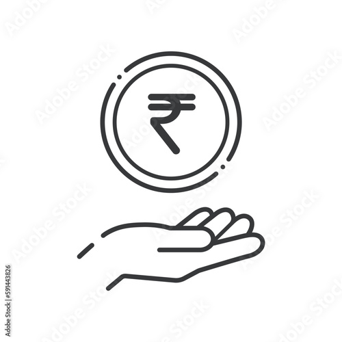 ₹の文字が入ったシンプルなコインと人の手のアイコン - インドのお金･ルピー･Indian Rupeeのイメージ
