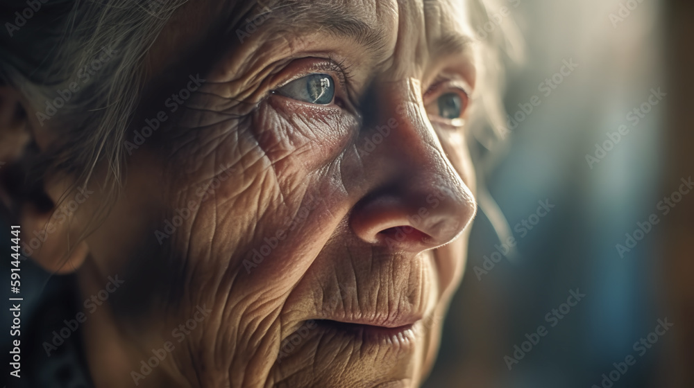Portrait of old woman, Close-up. Elderly female with wrinkles. Generative AI. High quality illustration