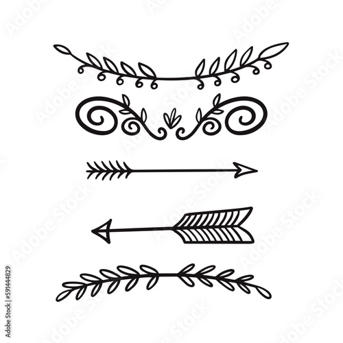 Dividers book branch and arrow set hand drawn vector art.