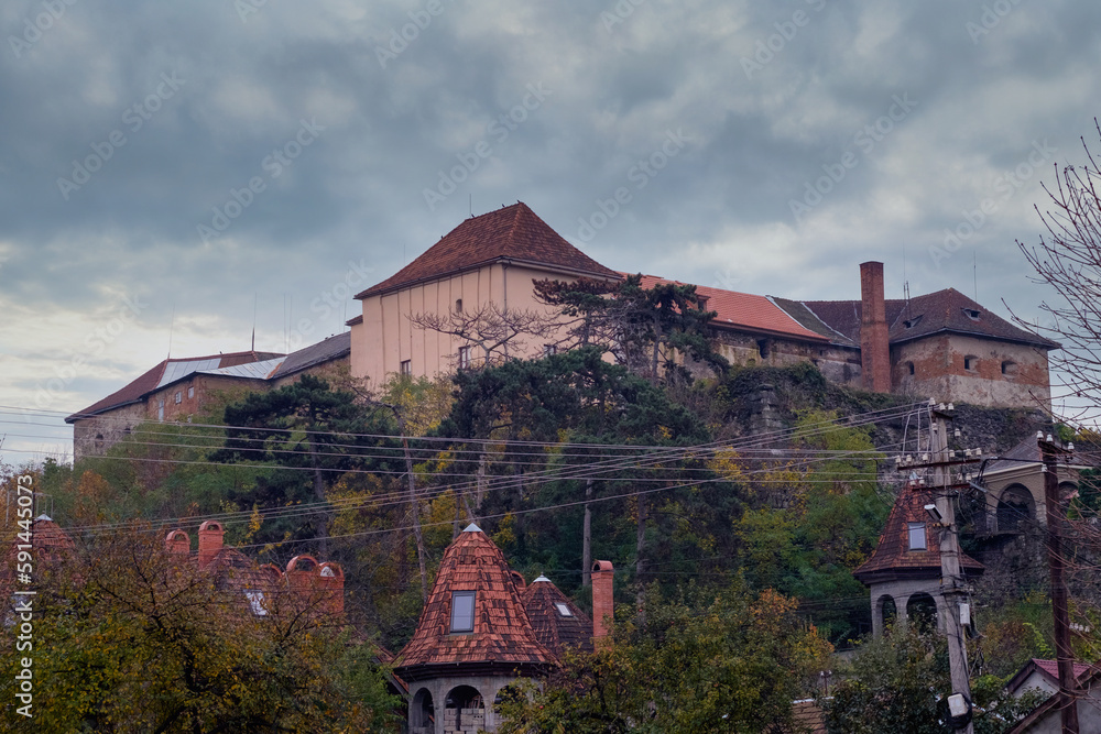 Uzhgorod castle on a cloudy day